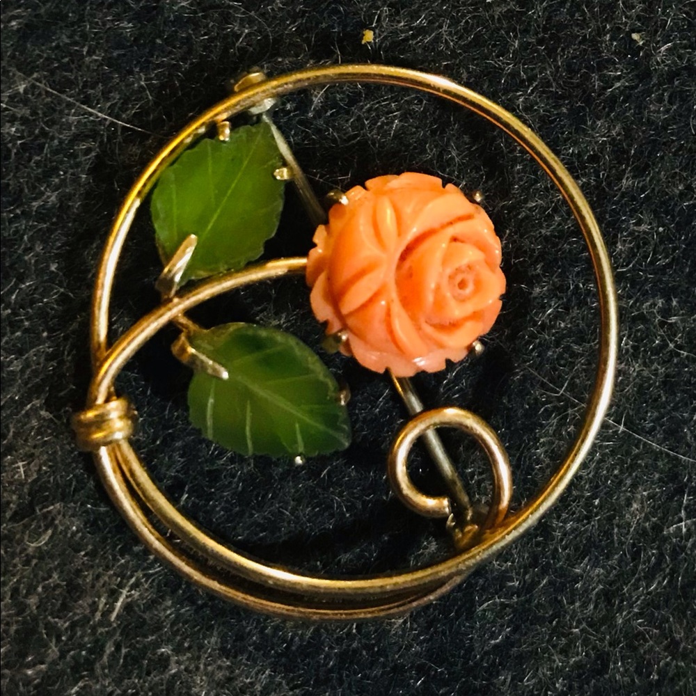 Vintage Hand Carved Angelskin Coral Brooch